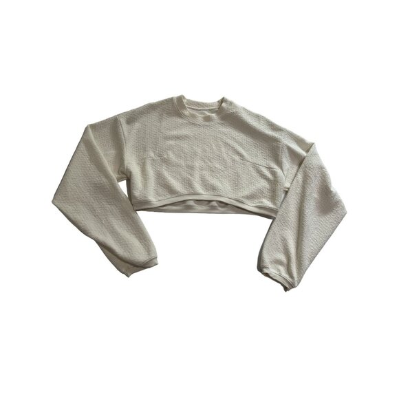 ALO Yoga Cropped Tailored Crew Neck Sweatshirt in Ivory - Picture 1 of 7